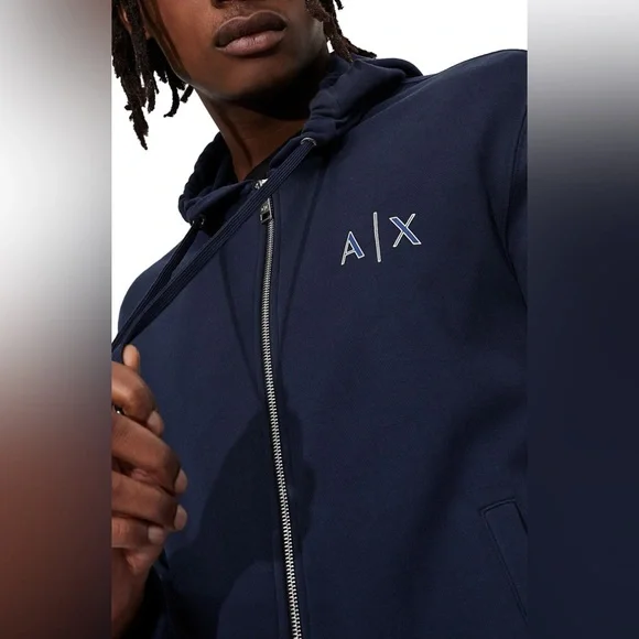 armani exchange blue sweatshirt zip up